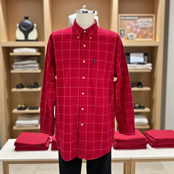 Chaps Ralph Lauren Red Long Sleeve Button Front Shirt Mens L Preppy Ivy Vintage - Picture 1 of 7